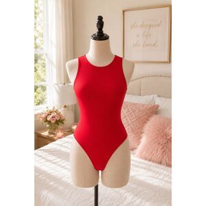 MANGOPOP Red Sleeveless Bodysuit XL Women's Stretch Tank Top Bodysuit